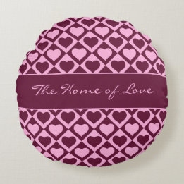Custom Heart Checkerboard Pattern Bordeaux Pink -  Rund Kudde
