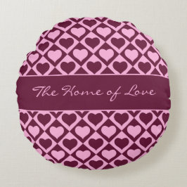 Custom Heart Checkerboard Pattern Bordeaux Pink -  Rund Kudde
