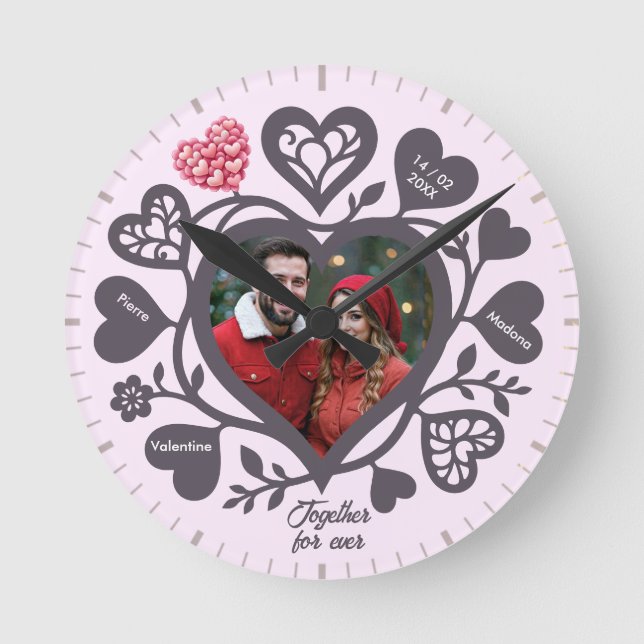 Custom Heart Photo Romantic Wall Clock Rund Klocka (Framsida)
