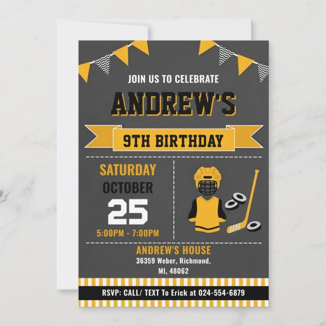 Custom Hockey Sports Birthday Invitation Inbjudningar (Framsida)