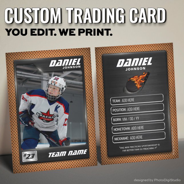 Custom Hockey Trading Card, Orange Graphite Player (Custom Hockey Trading Card, Orange Graphite Player Card)