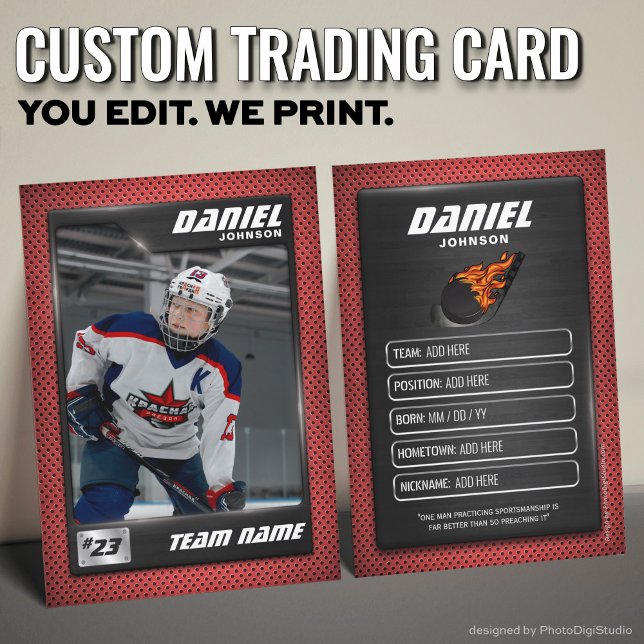 Custom Hockey Trading Card, Red Graphite Player (Custom Hockey Trading Card, Red Graphite Player Card)