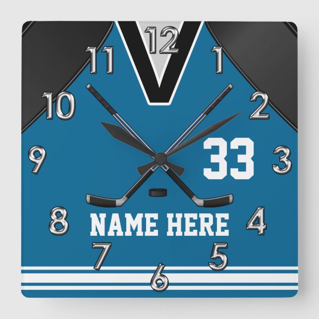 Custom Hockey Wall Clocks Your NAME and NUMBER Fyrkantig Klocka (Framsida)