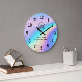 Custom Holographic Rainbow Cute Logo and Text Stor Klocka