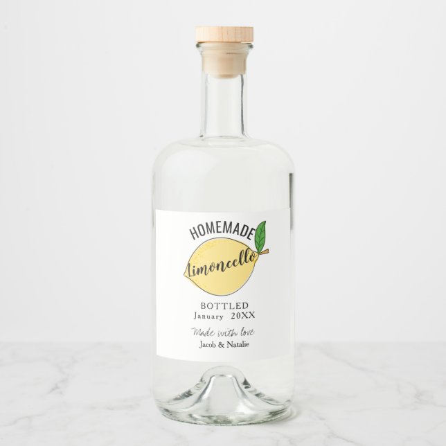 custom homemade limoncello wedding favor spritflaskor etikett (Framsida)