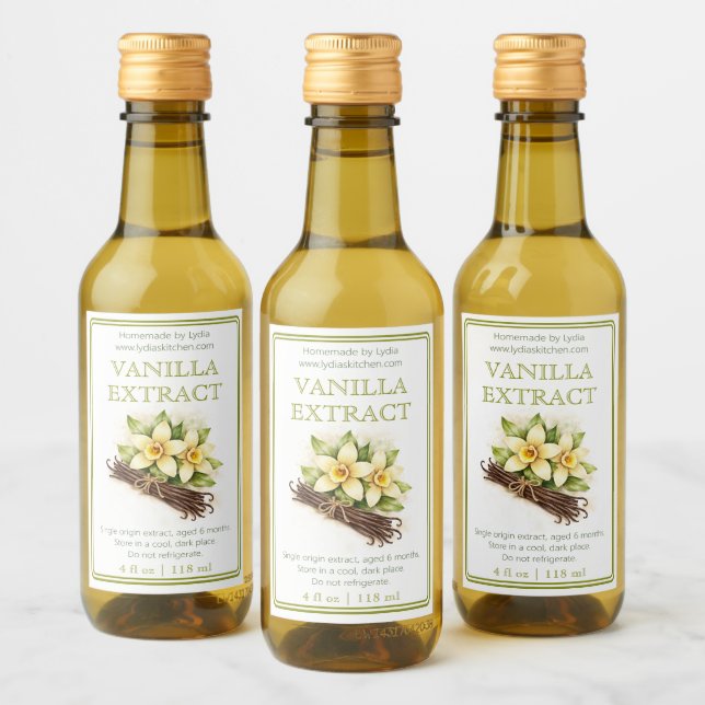 Custom Homemade Vanilla Extract Label Vinetikett (Flaskor)