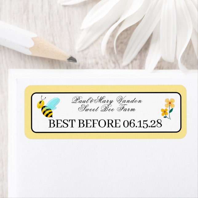Custom Honey Stamp Durability Date Returadress Etikett (Insitu)
