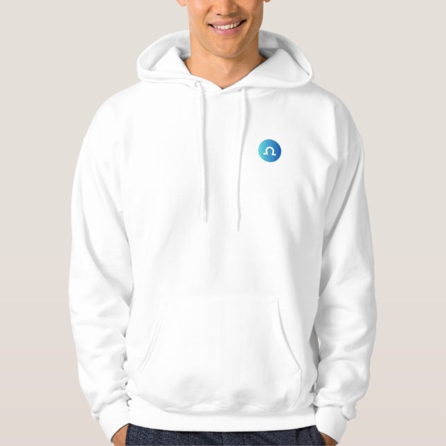 "Custom Hoodie - Minimalist Omega Design in Blue" (Framsida)