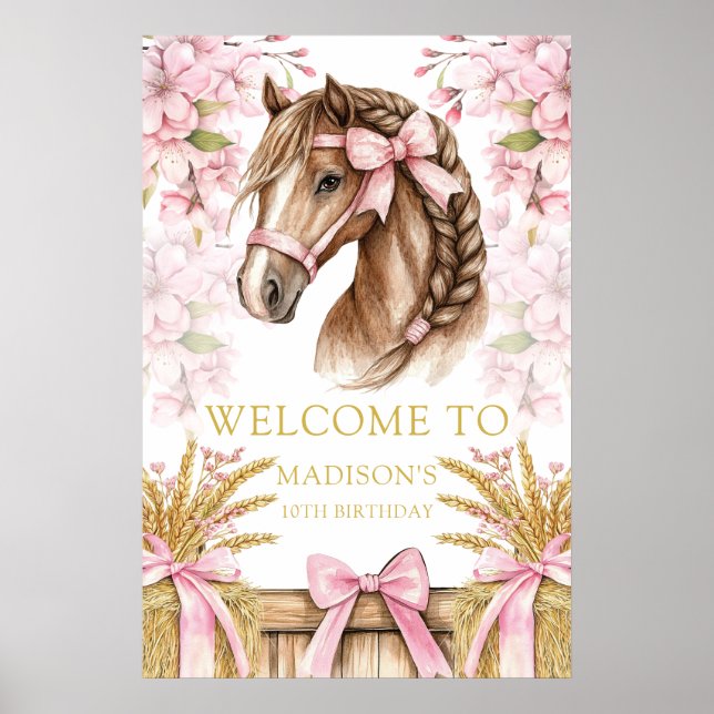 Custom Horse Design with Cherry Blossoms & Hay Poster (Framsidan)