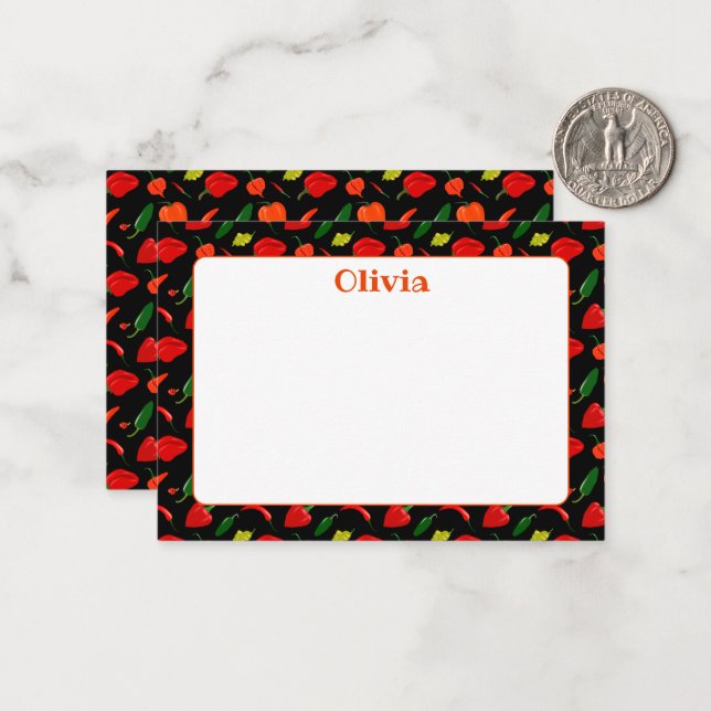 Custom Hot Peppers Illustration Note Card Anteckningskort (Fram/Back In Situ)