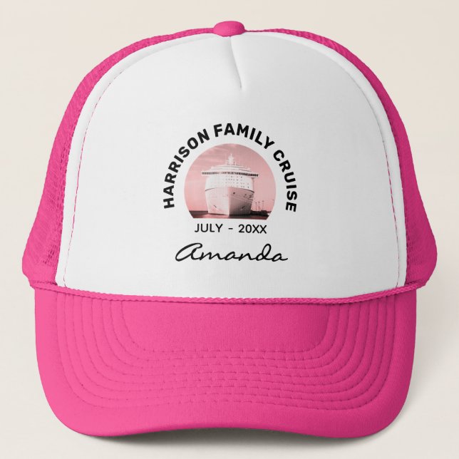 Custom Hot Pink Family Cruise Classic Trucker Hat Keps (Framsida)