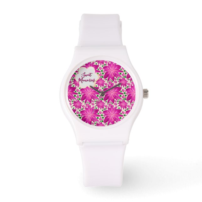 Custom Hot Pink Floral Seamless Pattern  Armbandsur (Framsida)
