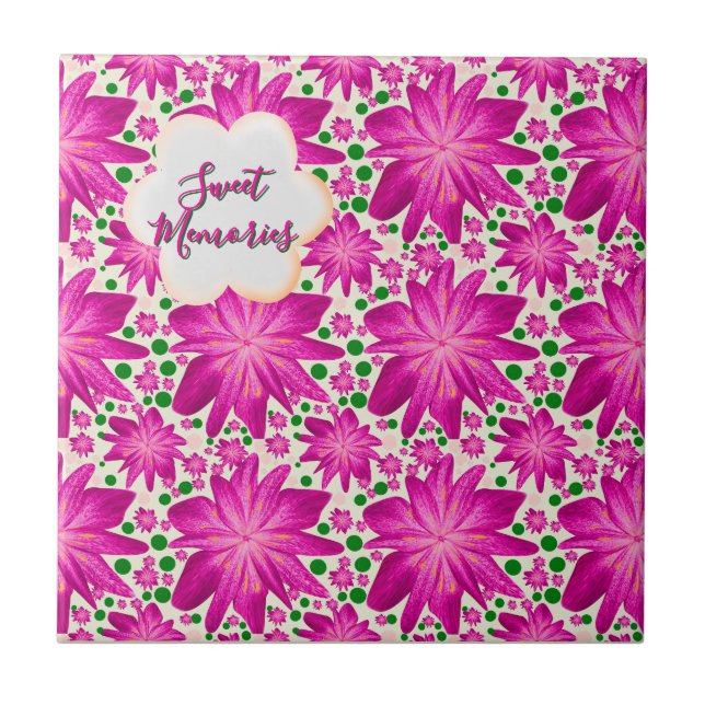 Custom Hot Pink Floral Seamless Pattern  Kakelplatta (Framsidan)