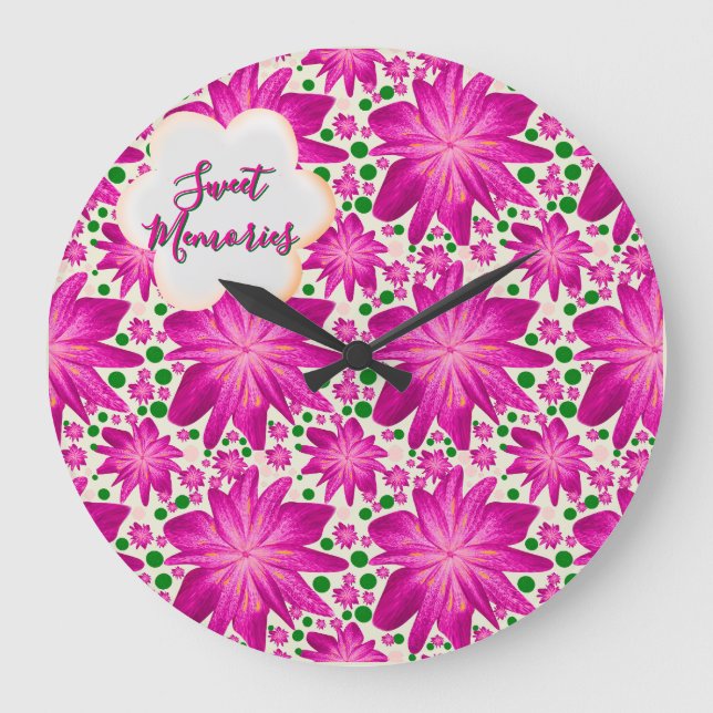 Custom Hot Pink Floral Seamless Pattern  Stor Klocka (Framsida)