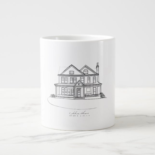 Custom House Illustration Minimalist Line Art Home Jumbo Mugg (Framsidan)