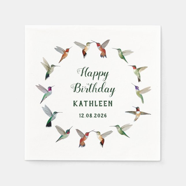 Custom Hummingbird Birthday Pappersservett (Framsidan)