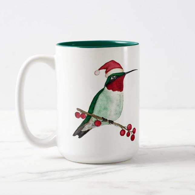 Custom Hummingbird Merry Christmas Två-Tonad Mugg (Vänster)