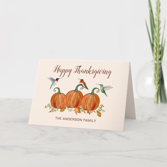Custom Hummingbirds and Pumpkin Thanksgiving Helgkort (Framsida)