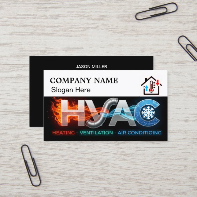Custom HVAC Business Card with Company Logo slog 3 Visitkort (Fram/Back In Situ)