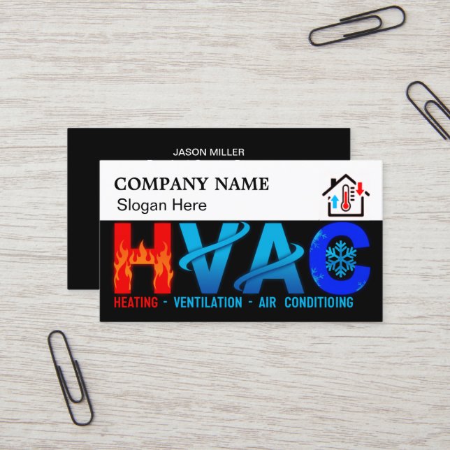Custom HVAC Business Card with Company Logo slog 6 Visitkort (Fram/Back In Situ)