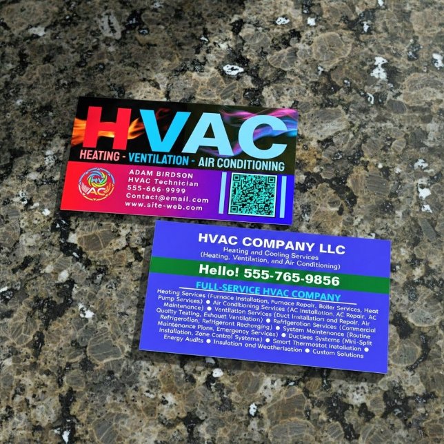 Custom HVAC Company Logo Qr Code | Professional AC Visitkort (custom ac service business cards, hvac business card with QR, professional heating and cooling cards)