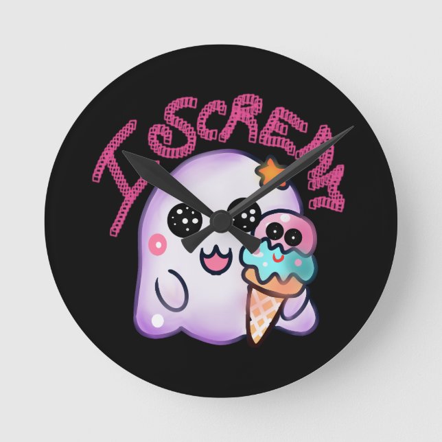 Custom "I Scream" Ghost with Ice Cream Cone Art Rund Klocka (Framsida)