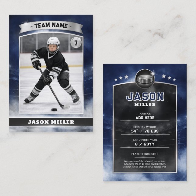 Custom Ice Hockey Trading Card Blue Silver Stadium (Fram/baksida)
