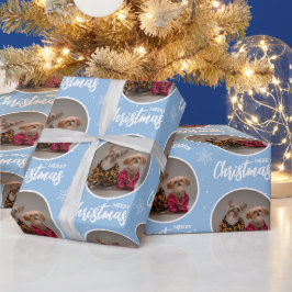 Custom Icy Blue Merry Christmas One Circle Photo Presentpapper