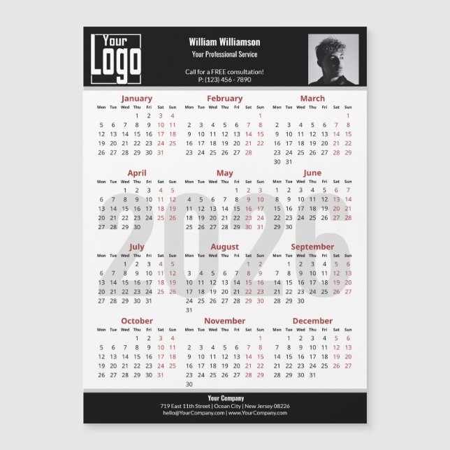 Custom Image Logo Black White 2026 Calendar Magnet (Framsida)