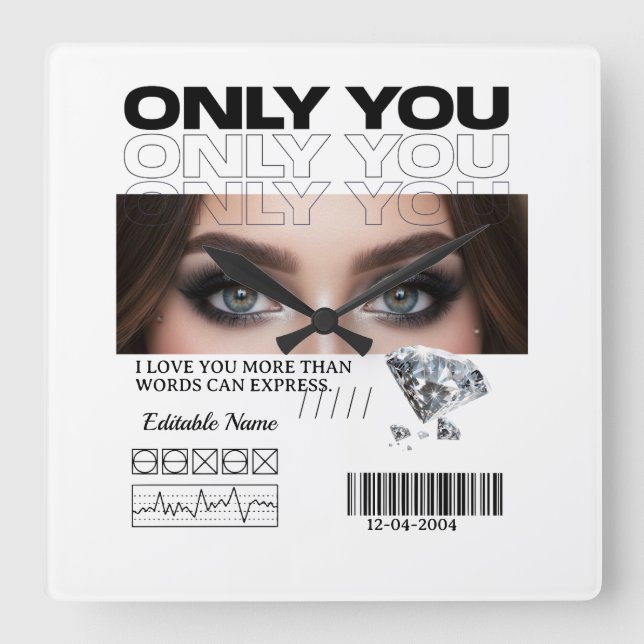 Custom Image & Text | Personalized Fyrkantig Klocka (Framsida)