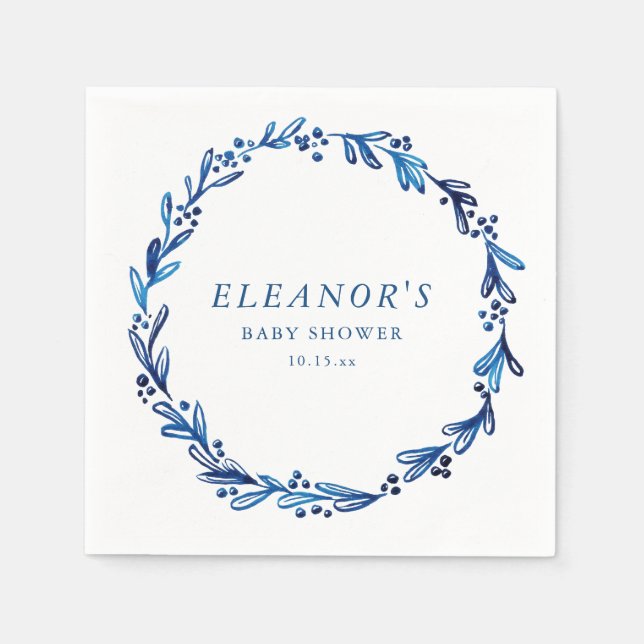 Custom Indigo Blue Ink Botanical Baby Shower Pappersservett (Framsidan)