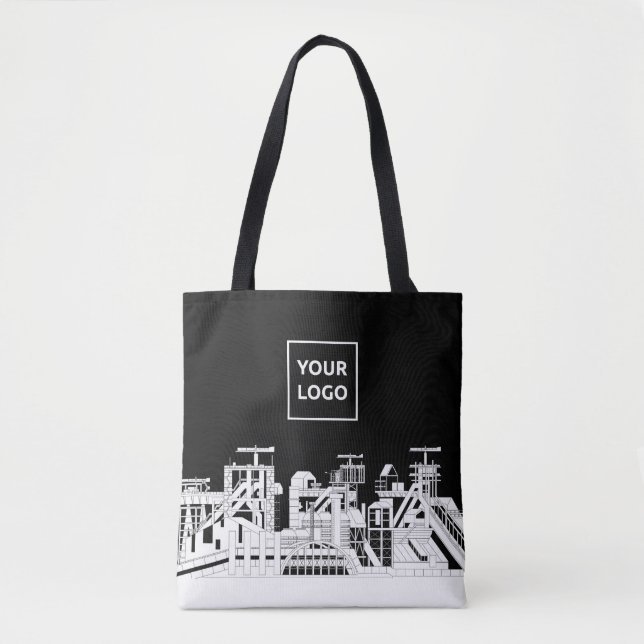Custom Industrial Skyline Tote Bag with Logo Tygkasse (Framsida)