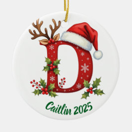 Custom initial "D" name Christmas tree decoration Julgransprydnad Keramik