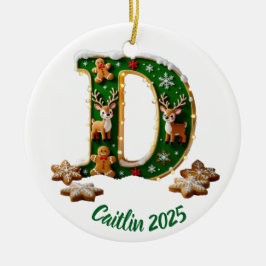 Custom initial "D" name Christmas tree decoration Julgransprydnad Keramik