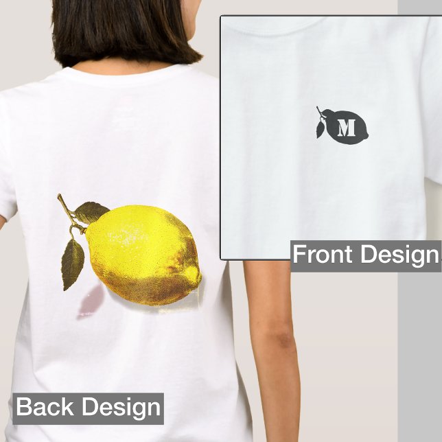 Custom Initial Lemon Silhouette Front Back Print T Shirt (Skapare uppladdad)