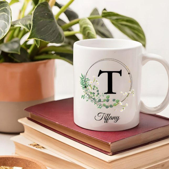 Custom Initial & Name Personalized Monogram Floral Kaffemugg (Skapare uppladdad)