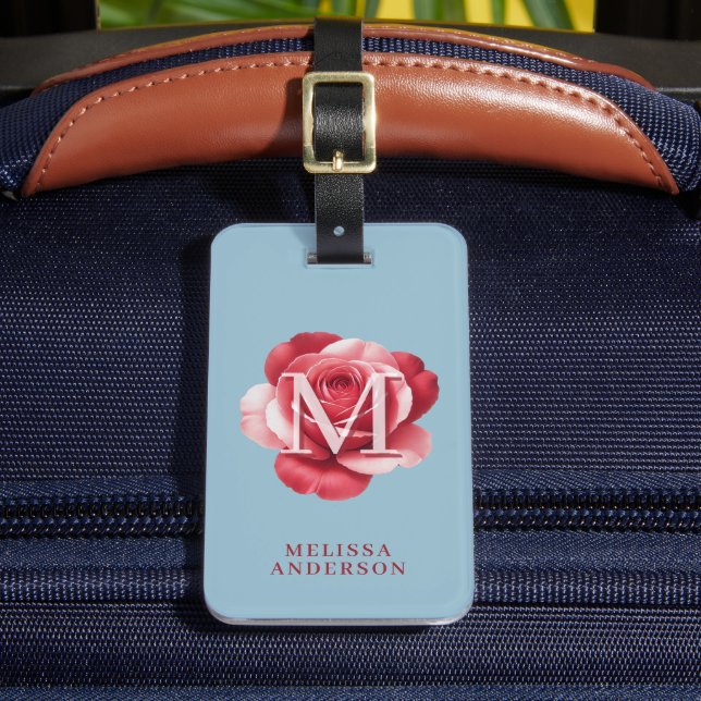 Custom Initial Rose iPhone Case | Modern Floral  Bagagebricka (Framsida Insitu 2)