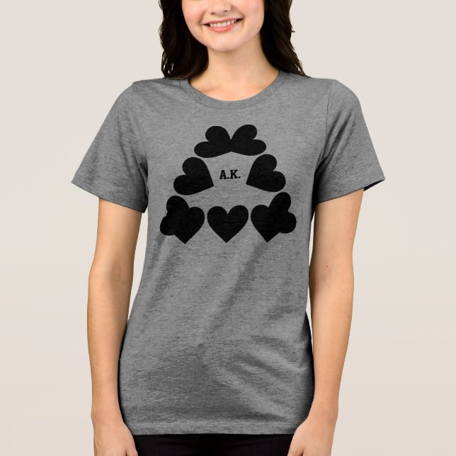 Custom Initials Heart Triangle Ladies T Shirt (Framsida)