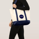 Custom Initials Jumbo Tote Bag Tygkasse<br><div class="desc">Jumbo tote bag is shown in the natural and navy color. 
Customize this bag and change the sample initials to yours with this template.</div>