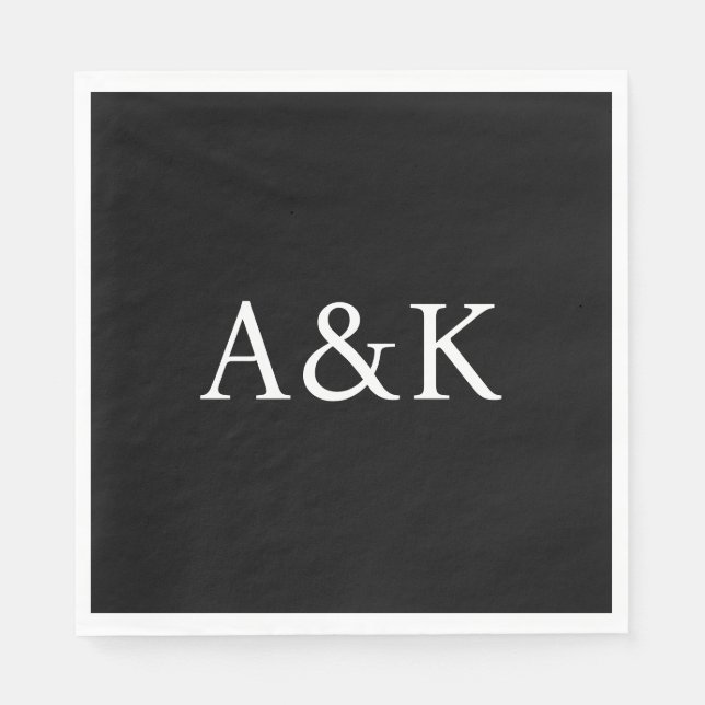 Custom Initials on Black Wedding Pappersservett (Framsidan)
