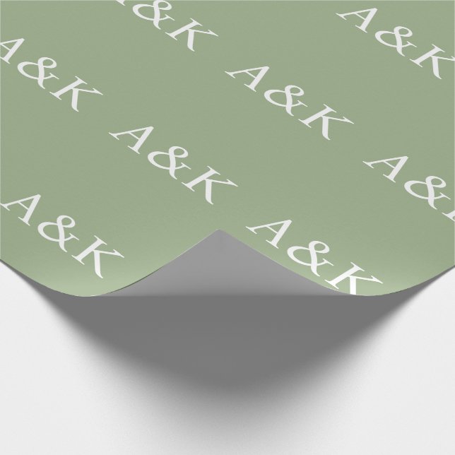 Custom Initials on Sage Green Wedding Presentpapper (Hörn)