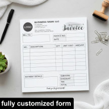 Custom invoice Form with Logo, Gray Small Business