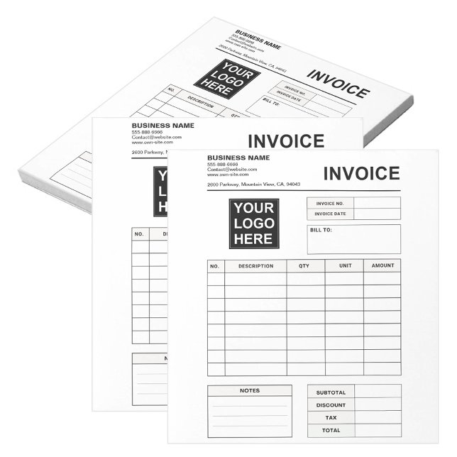 Custom Invoice Order Forms & Business Logo Anteckningsblock (custom logo Business Invoice Template black and white)