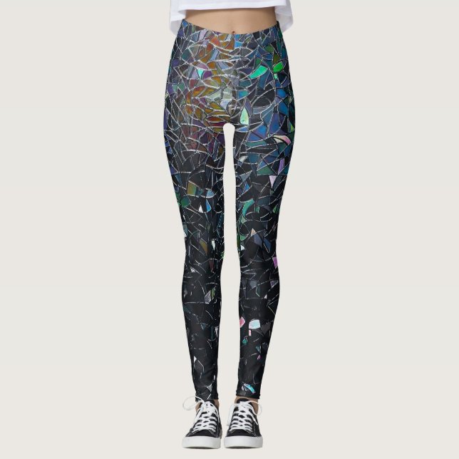 Custom Iridescent Abstract Stained Glass Pattern Leggings (Framsida)