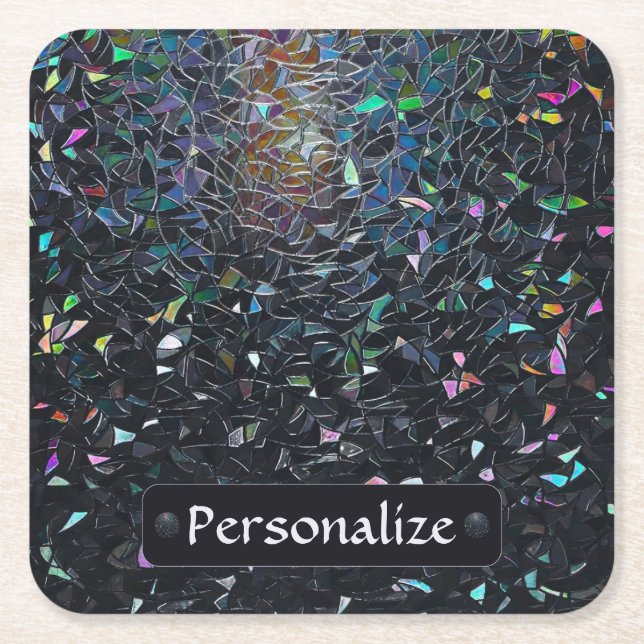 Custom Iridescent Abstract Stained Glass Pattern Underlägg Papper Kvadrat (Framsidan)