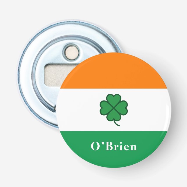 Custom Irish Flag Bottle Opener with Last Name Flasköppnare (Framsidan)