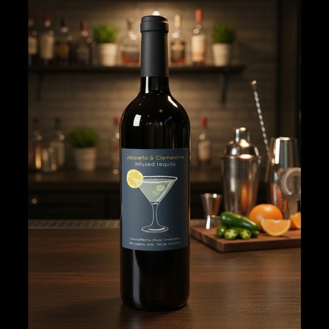 Custom Jalapeño & Clementine Infused Tequila Label Vinflaska Etikett (Skapare uppladdad)