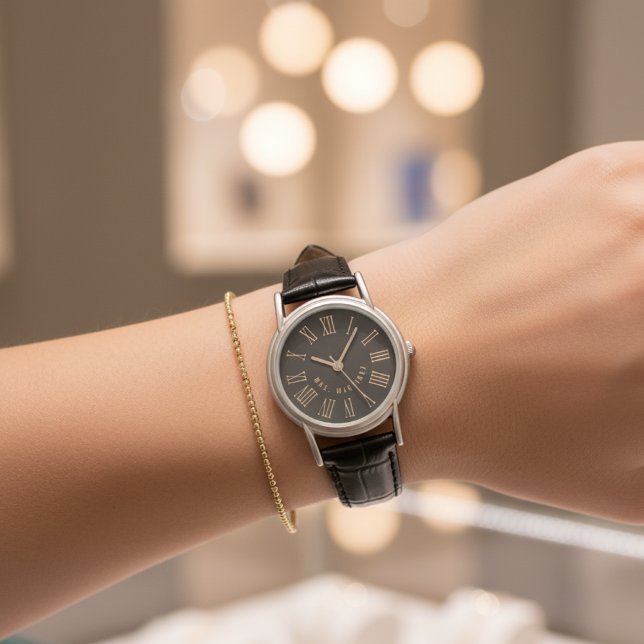 Custom Just Married Watch Gift for Husband or Wife Armbandsur (Black Leather Couple Gift – Personalized Bachelorette, Wedding or Engagement Present)