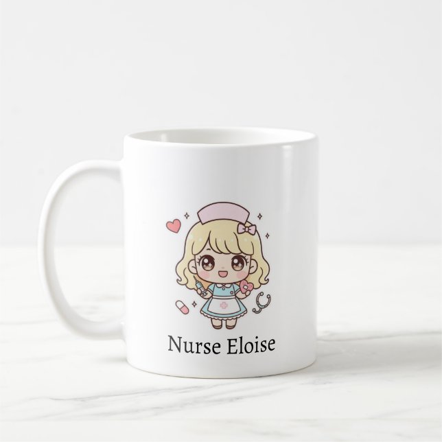 Custom Kawaii Nurse Mug – Personalized Cute Chibi  Kaffemugg (Vänster)