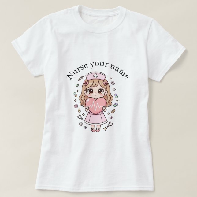 Custom Kawaii Nurse T-Shirt – Pastel Chibi Nurse (Design framsida)